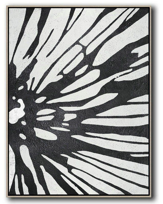 Contemporary Canvas Paintings,Black And White Minimal Painting On Canvas - Abstract Paintings On Sale